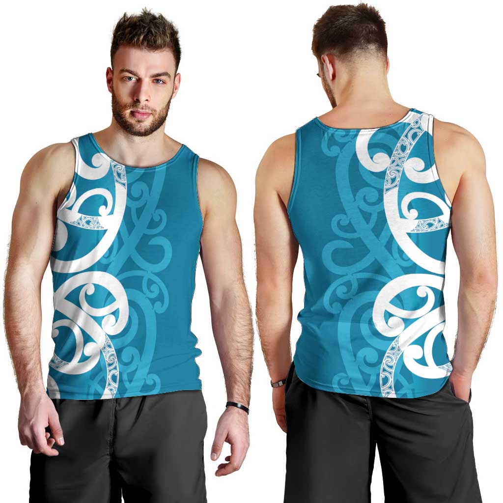 Azure Blue Maori Men Tank Top Koru Kowhaiwhai LT7 - Polynesian Pride