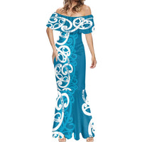 Azure Blue Maori Mermaid Dress Koru Kowhaiwhai LT7 - Polynesian Pride