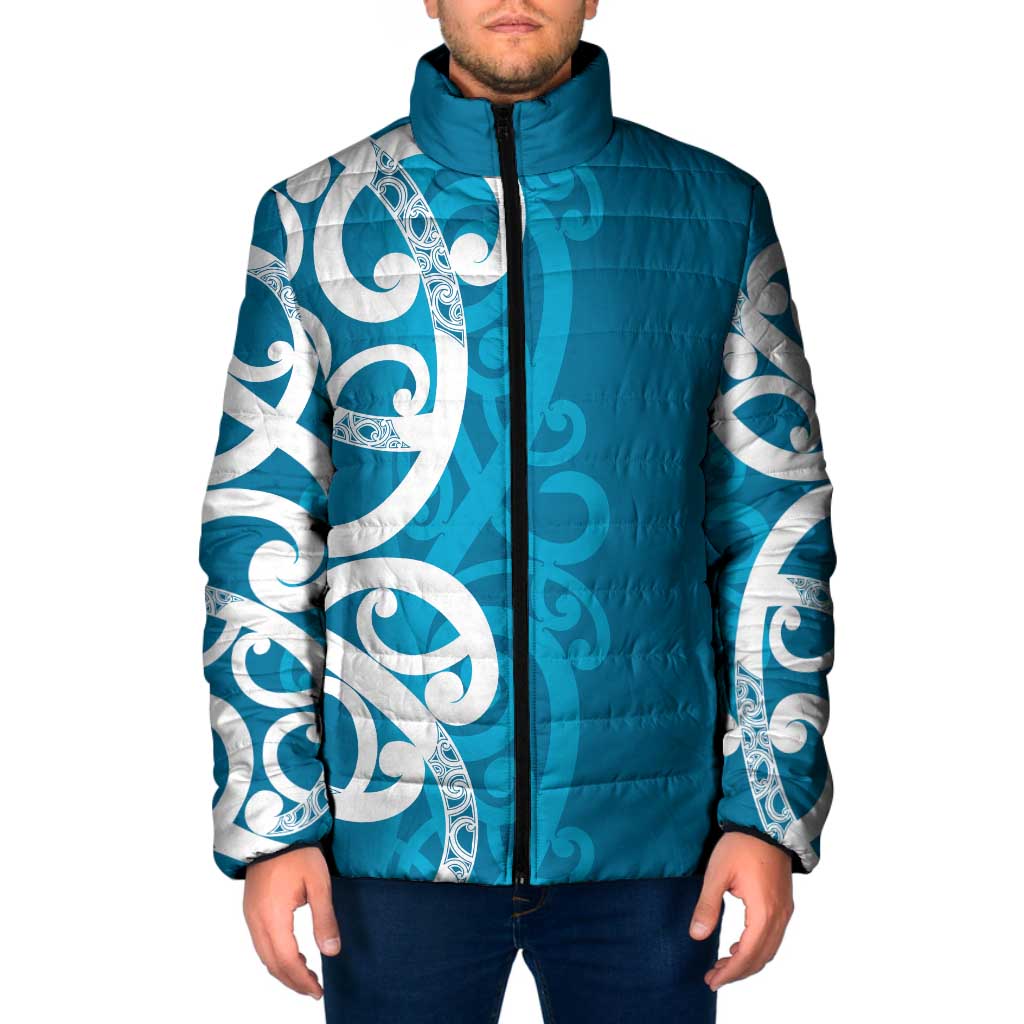 Azure Blue Maori Padded Jacket Koru Kowhaiwhai LT7 Men Blue - Polynesian Pride