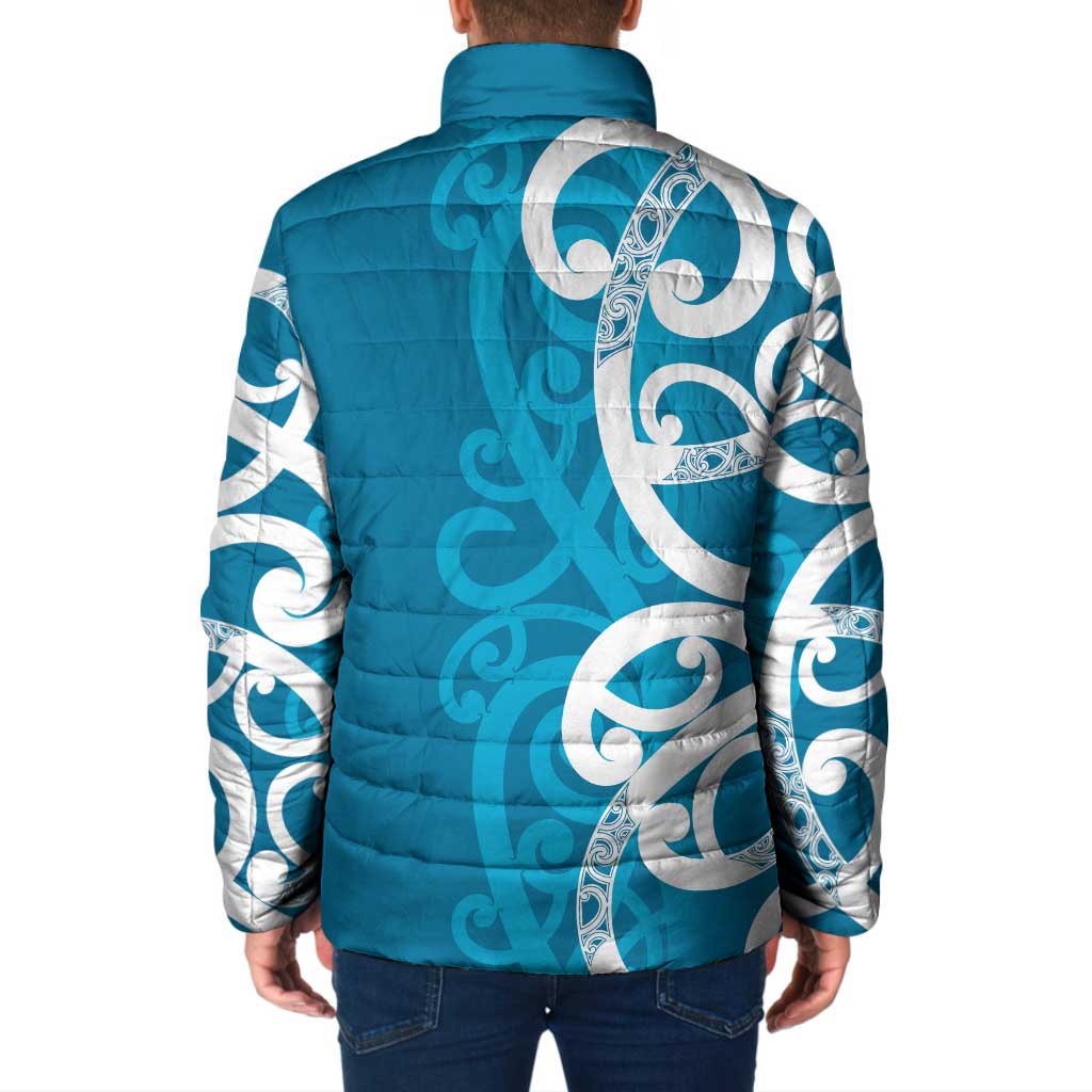 Azure Blue Maori Padded Jacket Koru Kowhaiwhai LT7 - Polynesian Pride