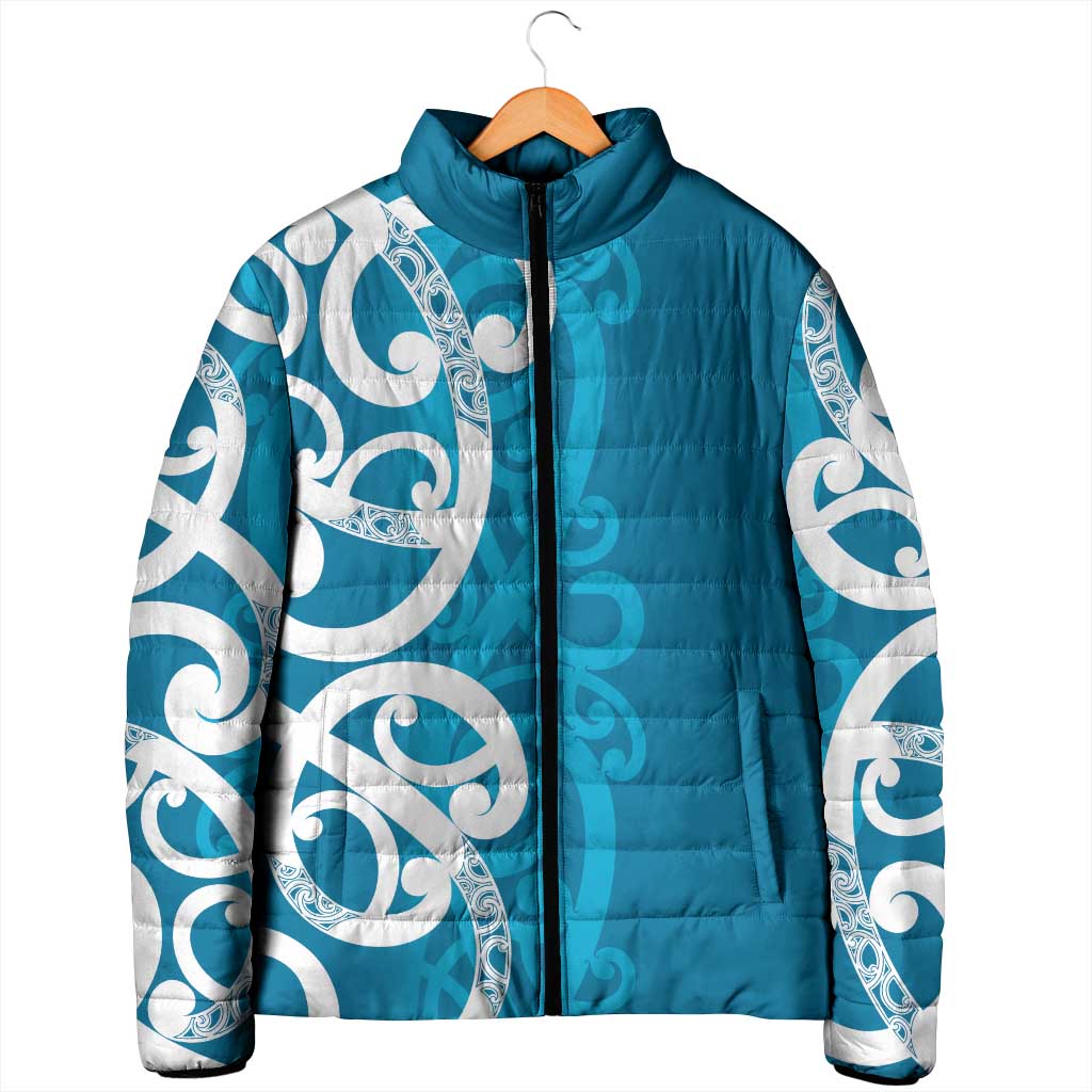 Azure Blue Maori Padded Jacket Koru Kowhaiwhai LT7 - Polynesian Pride