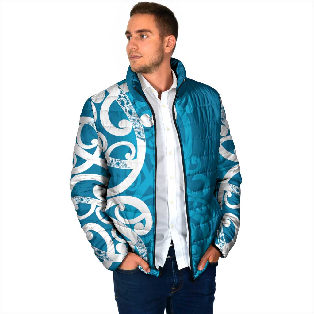 Azure Blue Maori Padded Jacket Koru Kowhaiwhai LT7 - Polynesian Pride