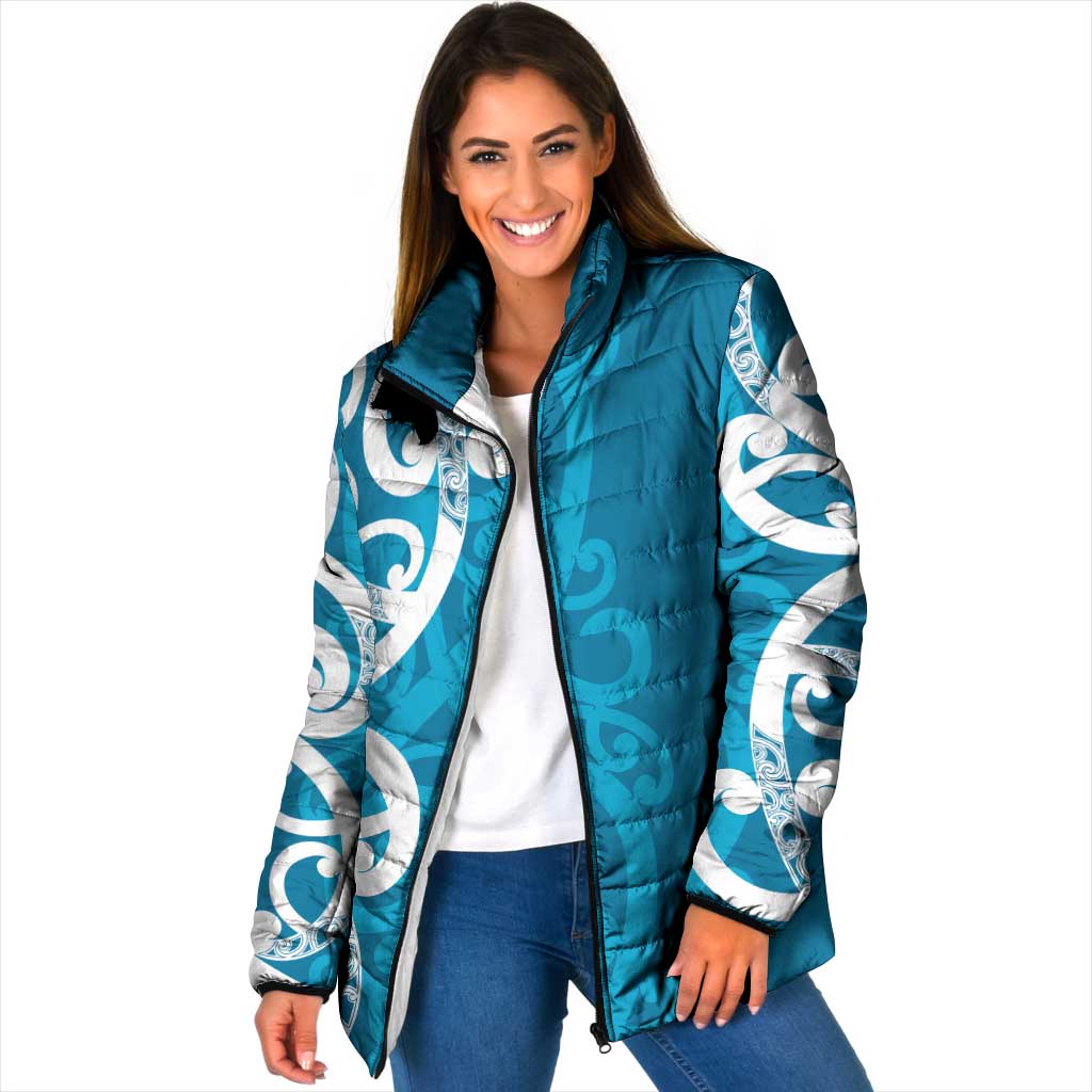 Azure Blue Maori Padded Jacket Koru Kowhaiwhai LT7 Women Blue - Polynesian Pride