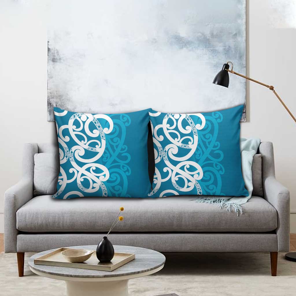 Azure Blue Maori Pillow Cover Koru Kowhaiwhai LT7 - Polynesian Pride