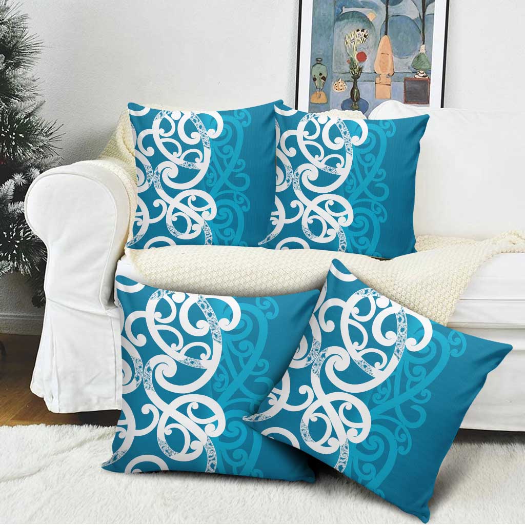 Azure Blue Maori Pillow Cover Koru Kowhaiwhai LT7 - Polynesian Pride