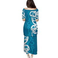 Azure Blue Maori Puletasi Koru Kowhaiwhai LT7 - Polynesian Pride