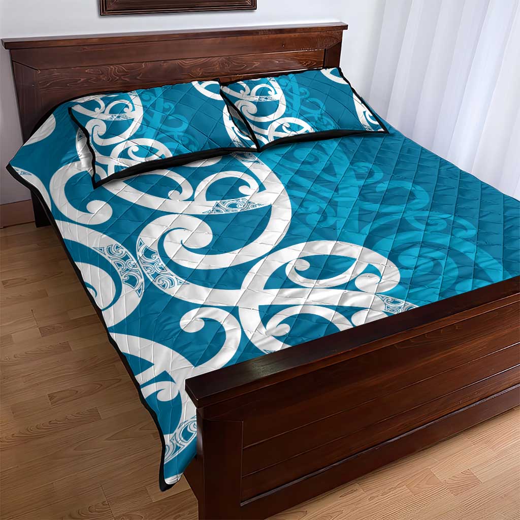 Azure Blue Maori Quilt Bed Set Koru Kowhaiwhai - Polynesian Pride