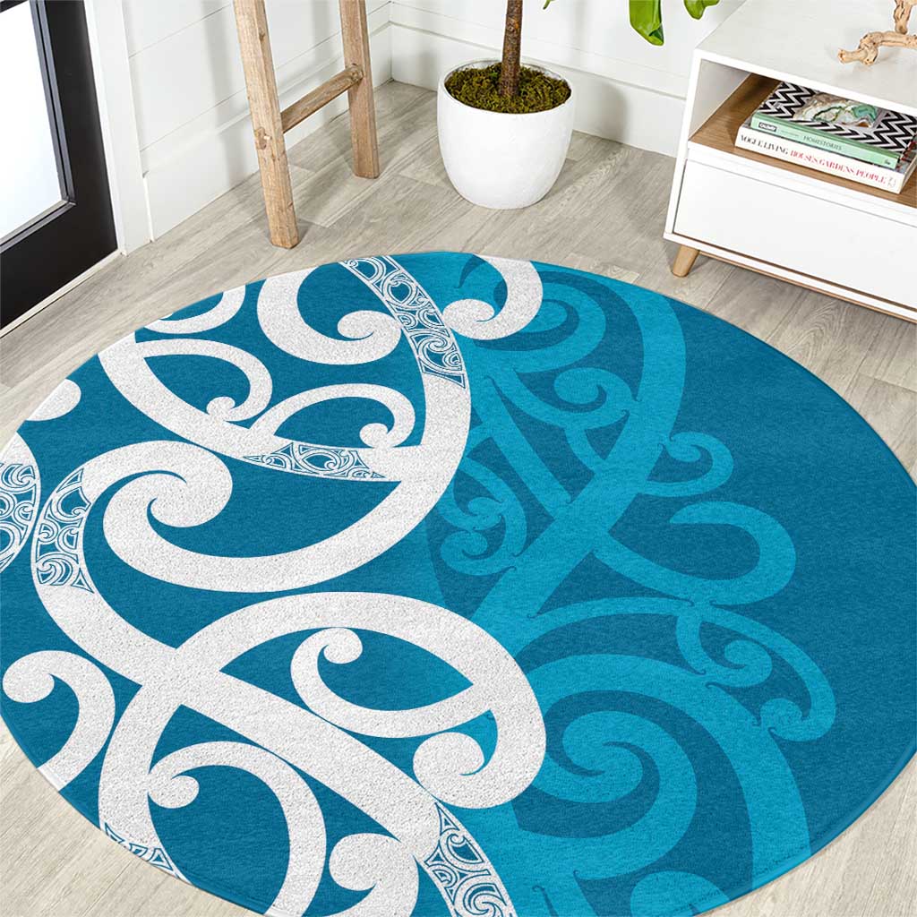 Azure Blue Maori Round Carpet Koru Kowhaiwhai LT7 Blue - Polynesian Pride