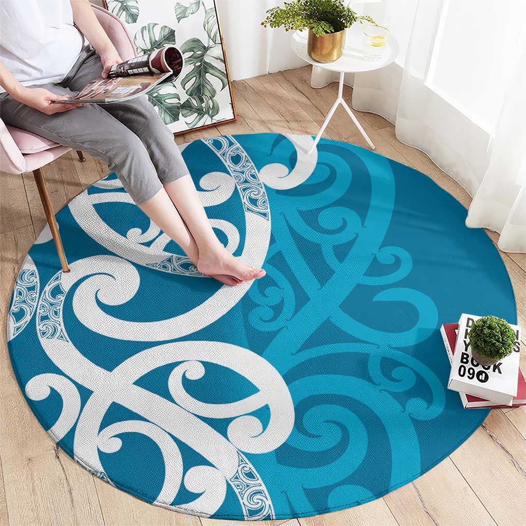 Azure Blue Maori Round Carpet Koru Kowhaiwhai LT7 - Polynesian Pride
