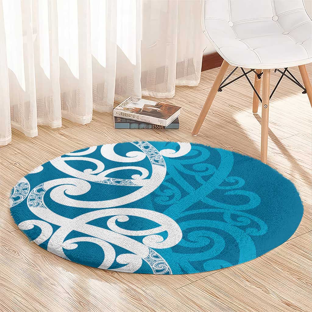 Azure Blue Maori Round Carpet Koru Kowhaiwhai LT7 - Polynesian Pride
