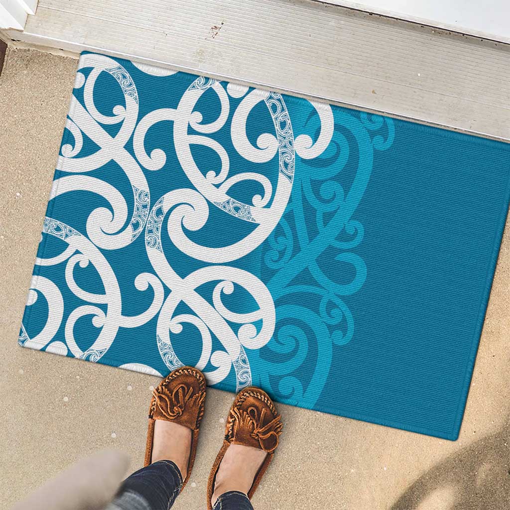 Azure Blue Maori Rubber Doormat Koru Kowhaiwhai LT7 - Polynesian Pride