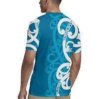 Azure Blue Maori Rugby Jersey Koru Kowhaiwhai LT7 - Polynesian Pride