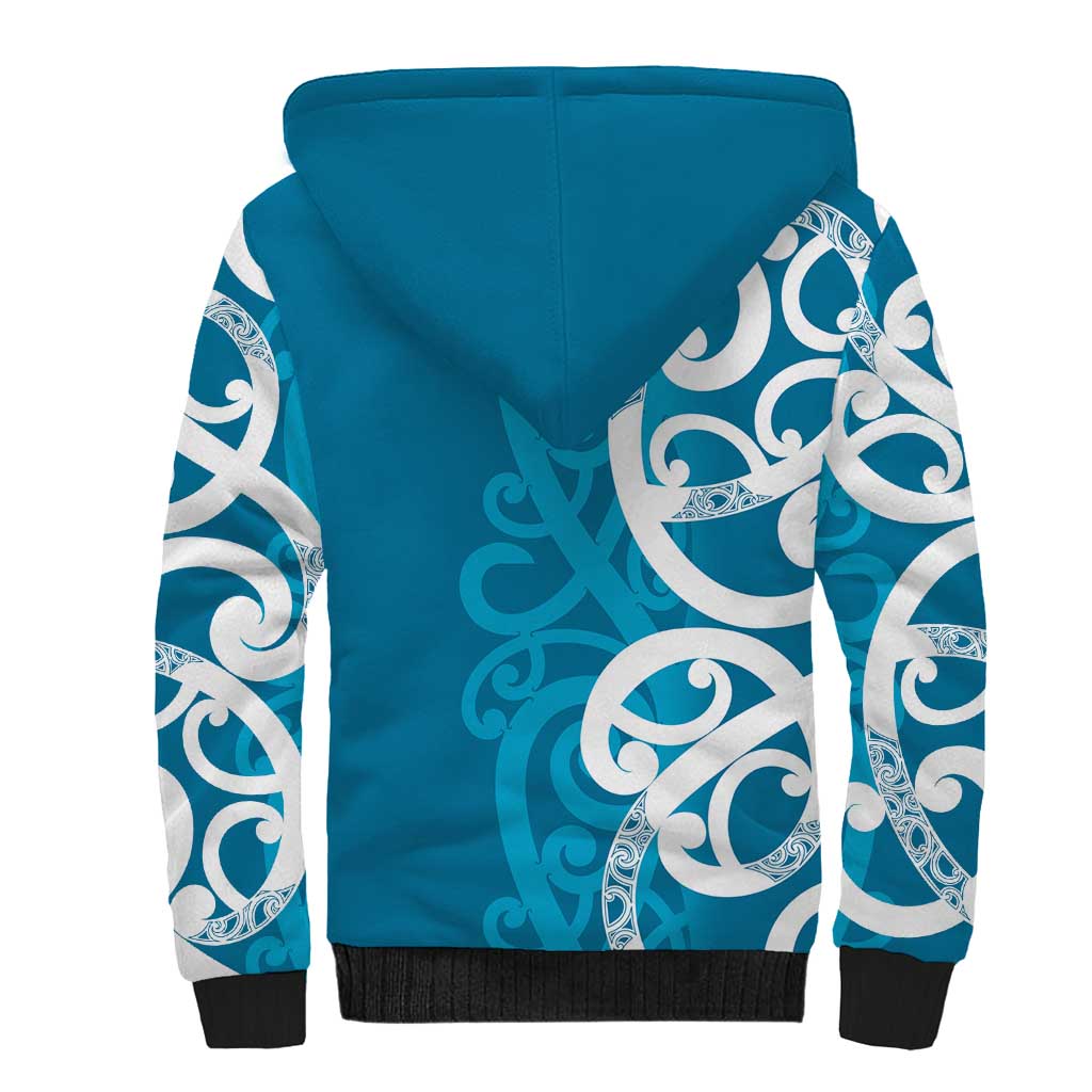 Azure Blue Maori Sherpa Hoodie Koru Kowhaiwhai - Polynesian Pride