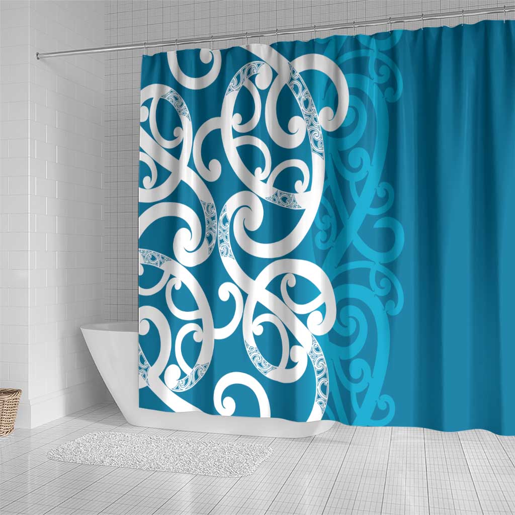 Azure Blue Maori Shower Curtain Koru Kowhaiwhai LT7 - Polynesian Pride