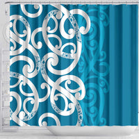 Azure Blue Maori Shower Curtain Koru Kowhaiwhai LT7 - Polynesian Pride
