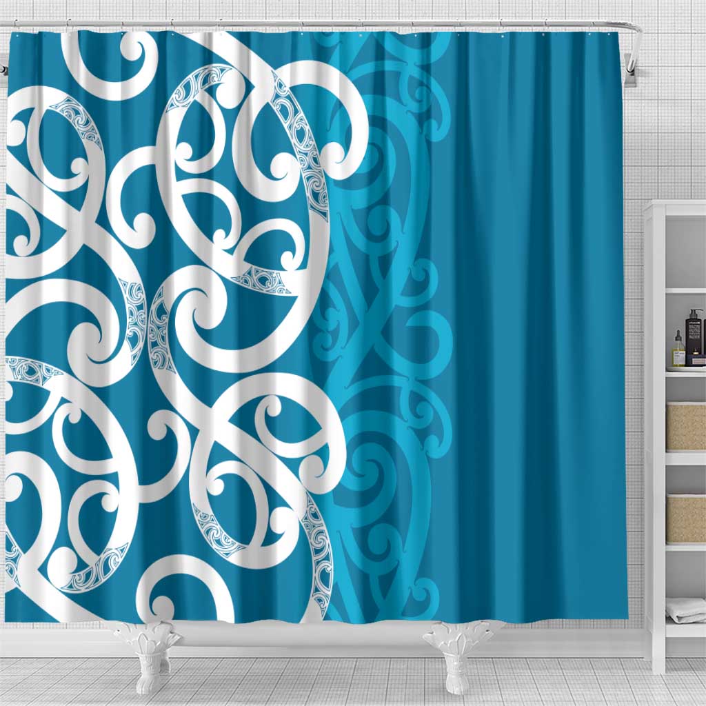 Azure Blue Maori Shower Curtain Koru Kowhaiwhai LT7 - Polynesian Pride