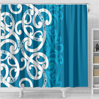 Azure Blue Maori Shower Curtain Koru Kowhaiwhai LT7 - Polynesian Pride