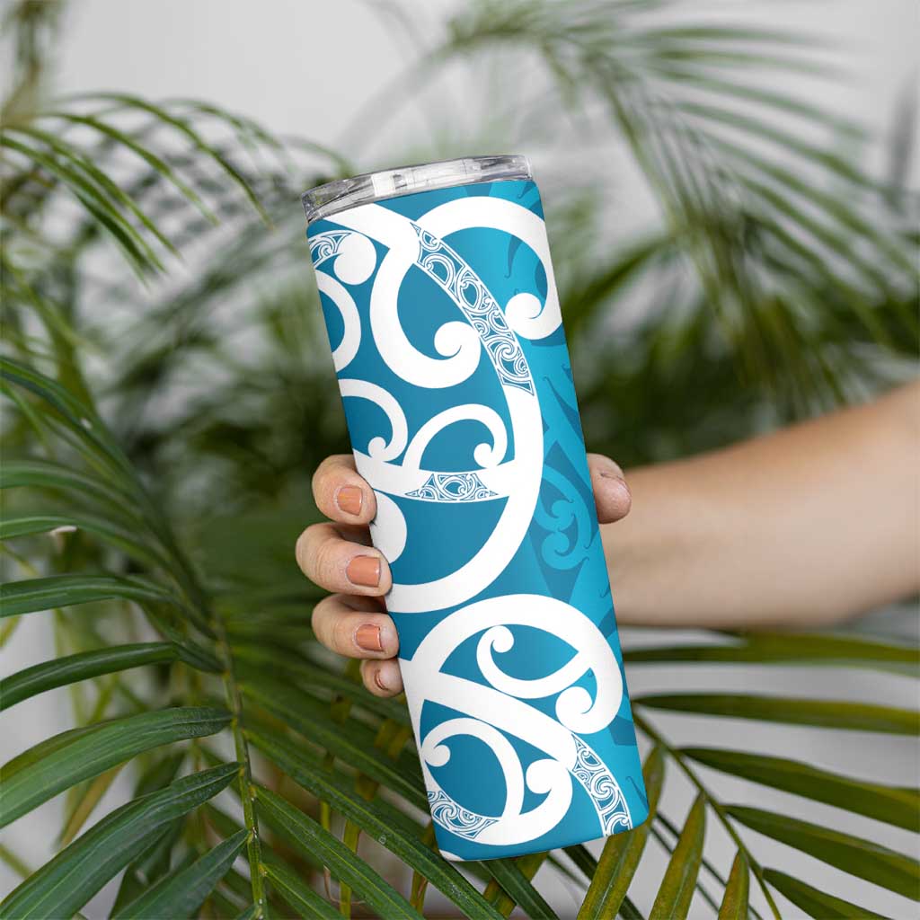 Azure Blue Maori Skinny Tumbler Koru Kowhaiwhai LT7 - Polynesian Pride