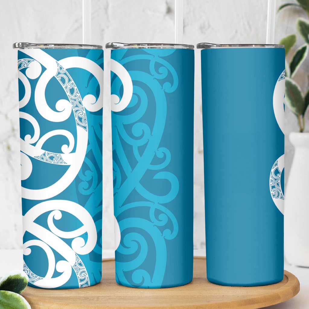Azure Blue Maori Skinny Tumbler Koru Kowhaiwhai LT7 - Polynesian Pride