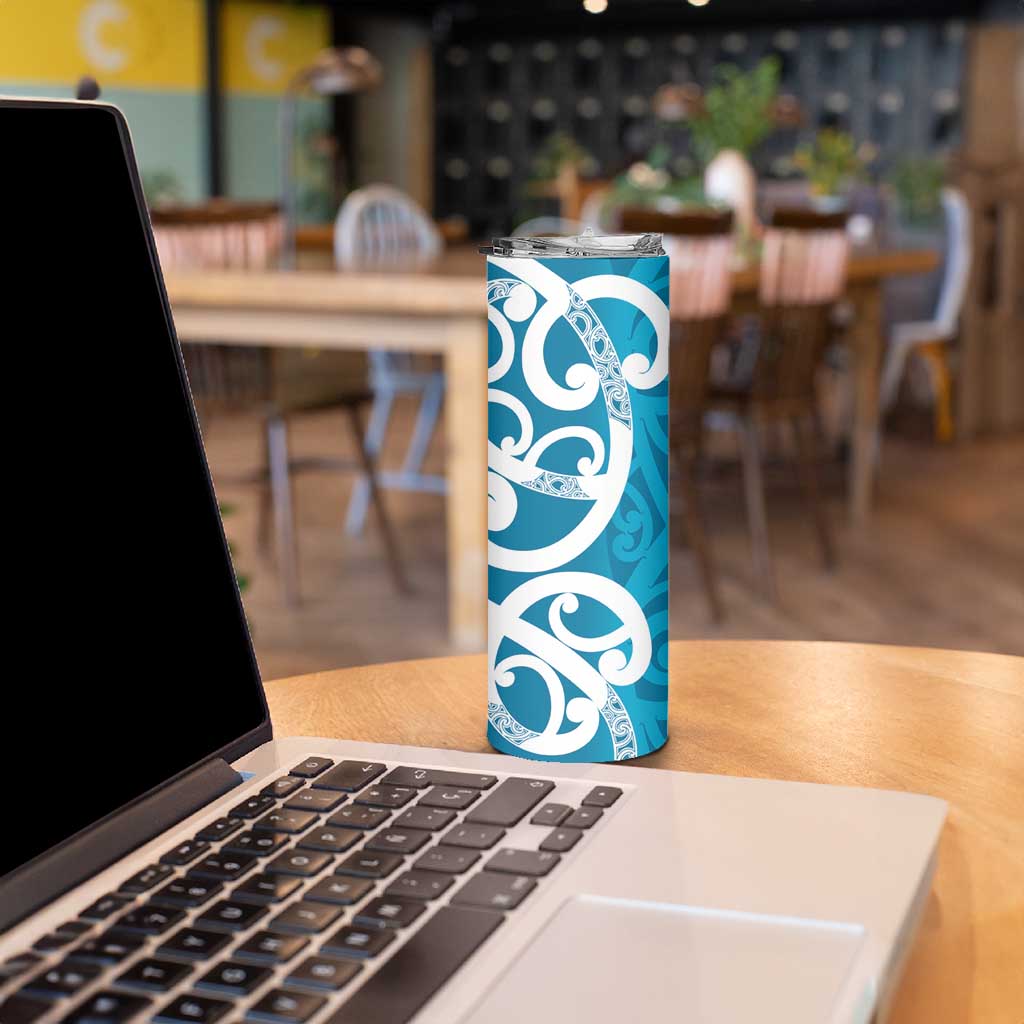 Azure Blue Maori Skinny Tumbler Koru Kowhaiwhai LT7 - Polynesian Pride