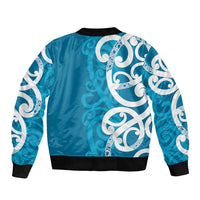 Azure Blue Maori Sleeve Zip Bomber Jacket Koru Kowhaiwhai LT7 - Polynesian Pride