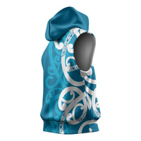 Azure Blue Maori Sleeveless Hoodie Koru Kowhaiwhai LT7 - Polynesian Pride