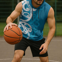 Azure Blue Maori Sleeveless Hoodie Koru Kowhaiwhai LT7 - Polynesian Pride