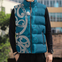 Azure Blue Maori Sleeveless Puffer Jacket Koru Kowhaiwhai LT7 - Polynesian Pride