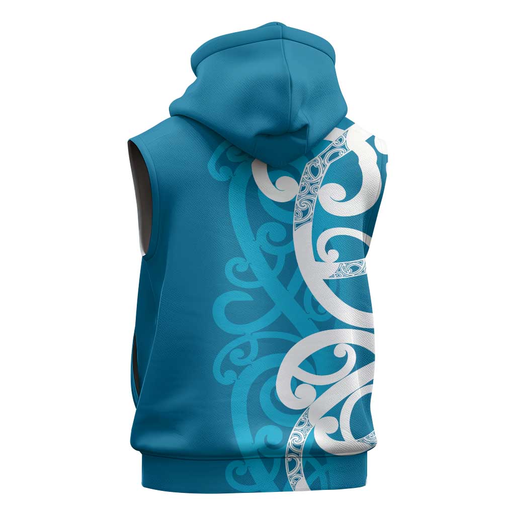 Azure Blue Maori Sleeveless Zip Hoodie Koru Kowhaiwhai LT7 - Polynesian Pride