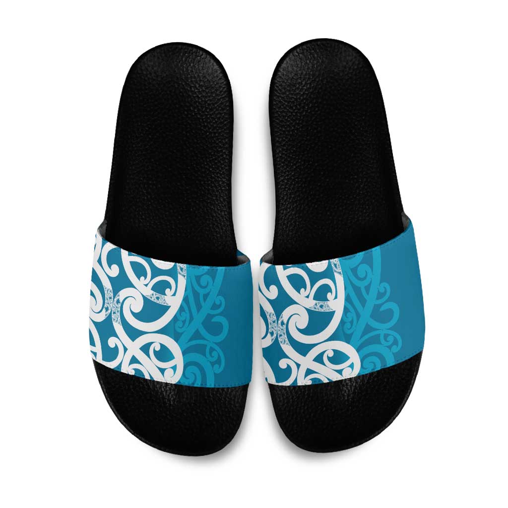 Azure Blue Maori Slide Sandals Koru Kowhaiwhai - Polynesian Pride