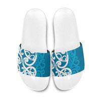 Azure Blue Maori Slide Sandals Koru Kowhaiwhai - Polynesian Pride