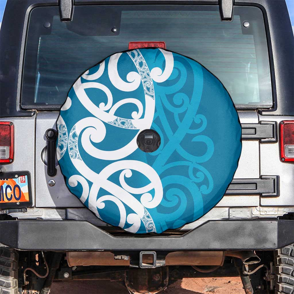 Azure Blue Maori Spare Tire Cover Koru Kowhaiwhai LT7 Blue - Polynesian Pride