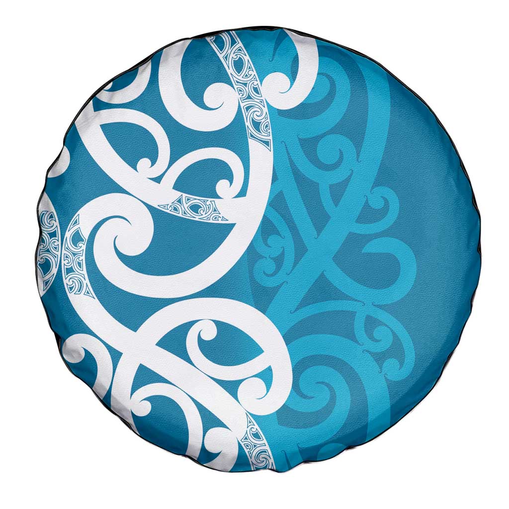 Azure Blue Maori Spare Tire Cover Koru Kowhaiwhai LT7 - Polynesian Pride