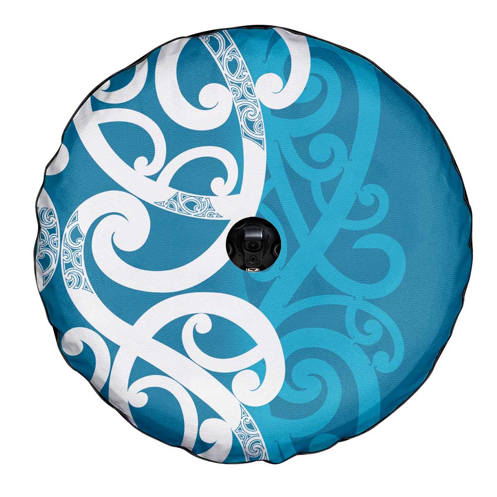 Azure Blue Maori Spare Tire Cover Koru Kowhaiwhai LT7 - Polynesian Pride