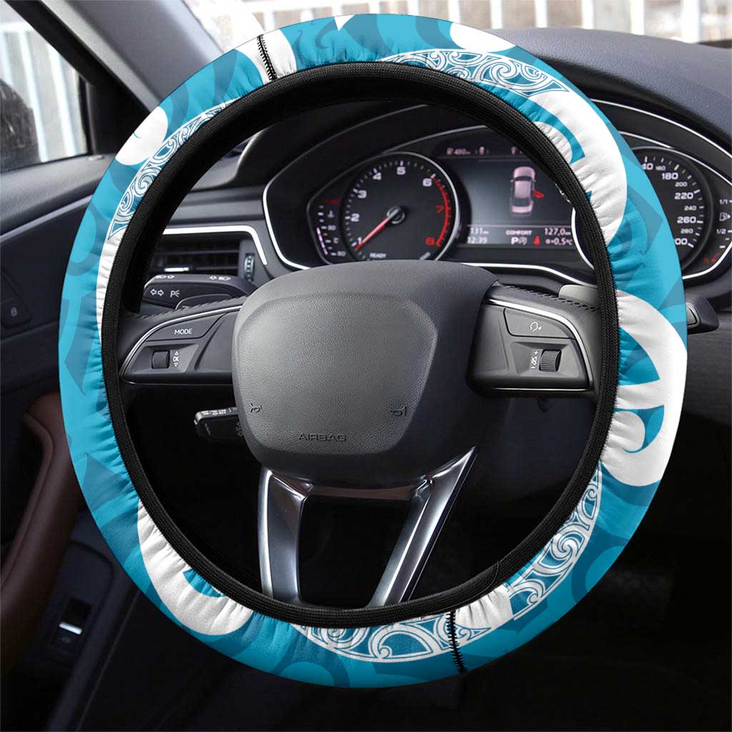 Azure Blue Maori Steering Wheel Cover Koru Kowhaiwhai LT7 - Polynesian Pride