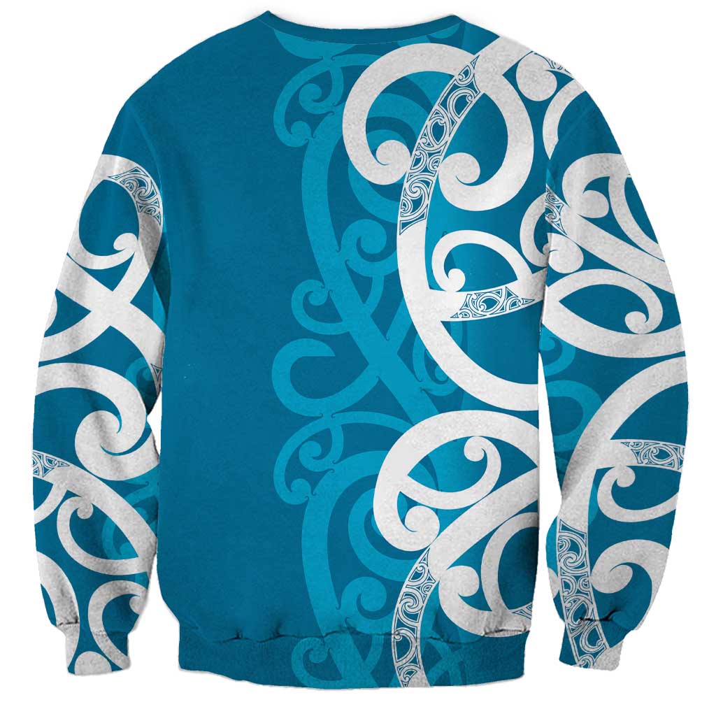 Azure Blue Maori Sweatshirt Koru Kowhaiwhai LT7 - Polynesian Pride