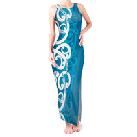 Azure Blue Maori Tank Maxi Dress Koru Kowhaiwhai LT7 Women Blue - Polynesian Pride