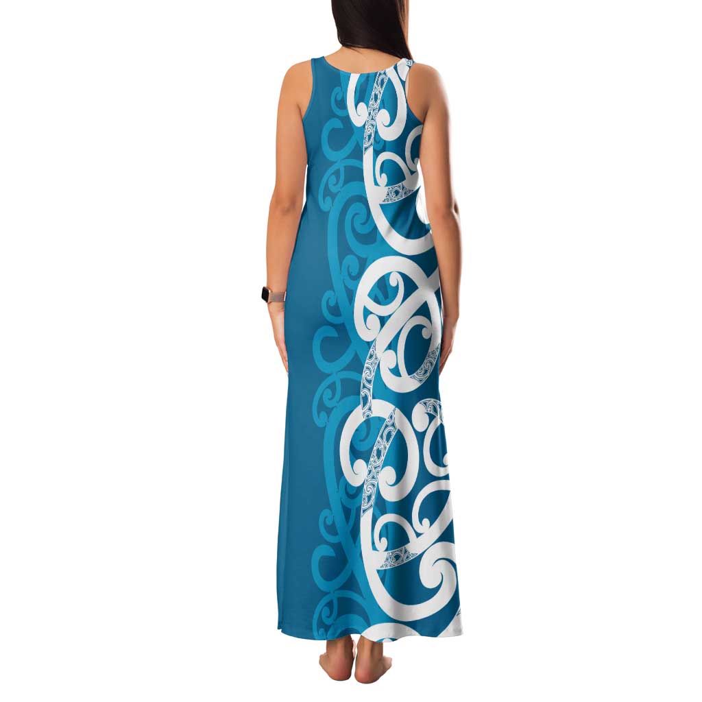 Azure Blue Maori Tank Maxi Dress Koru Kowhaiwhai LT7 - Polynesian Pride