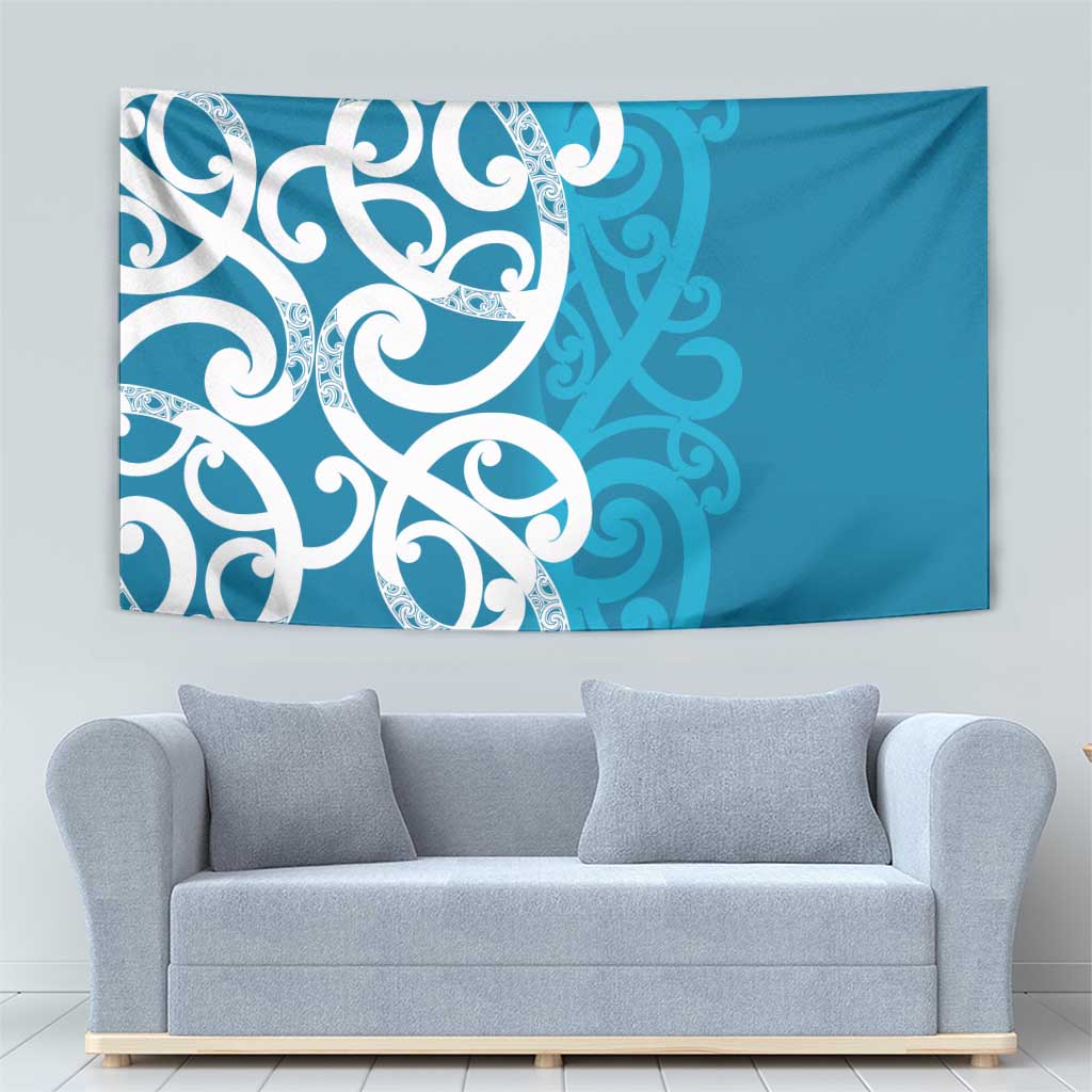 Azure Blue Maori Tapestry Koru Kowhaiwhai LT7 - Polynesian Pride