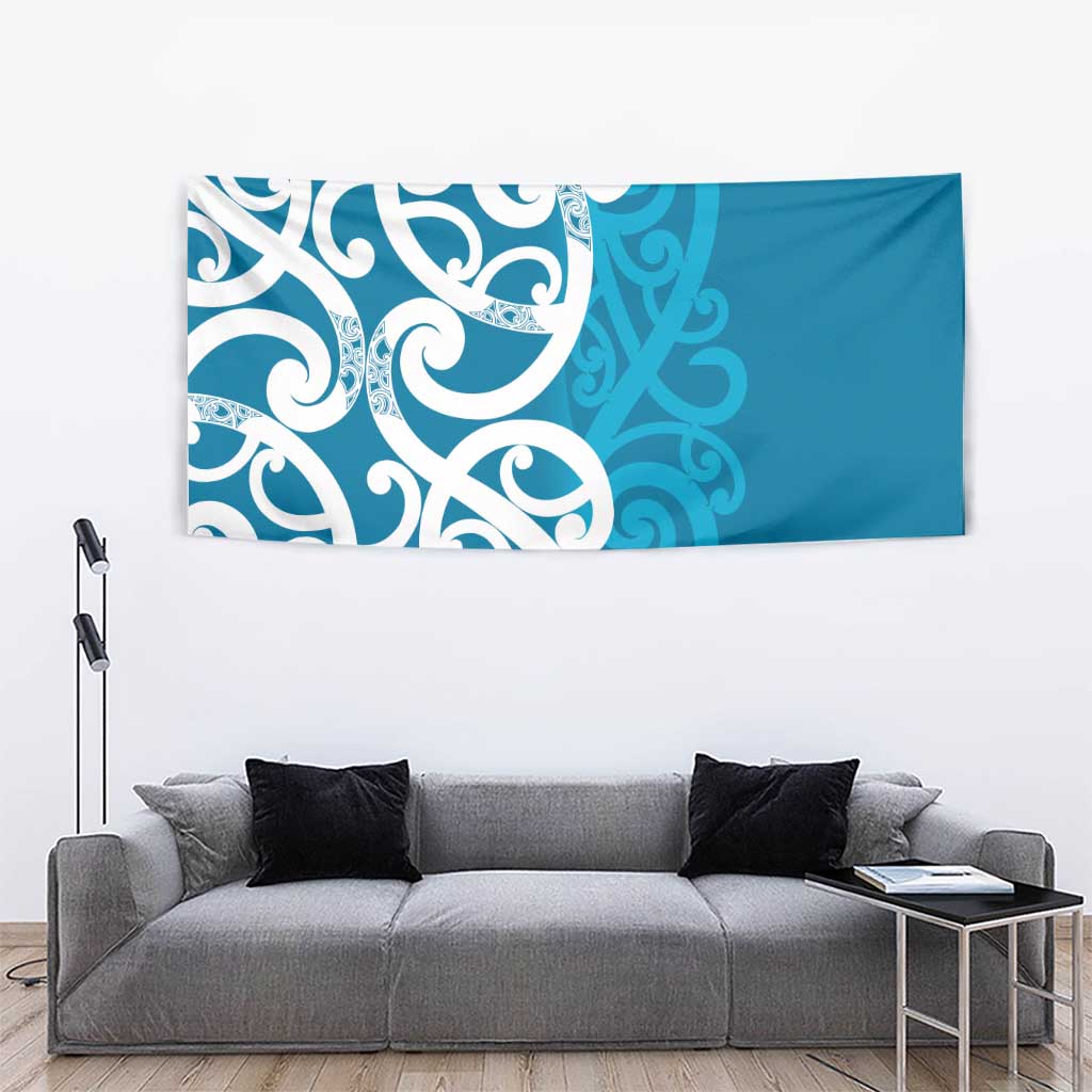 Azure Blue Maori Tapestry Koru Kowhaiwhai LT7 - Polynesian Pride