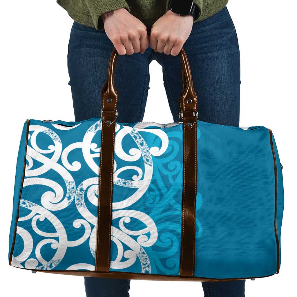 Azure Blue Maori Travel Bag Koru Kowhaiwhai - Polynesian Pride