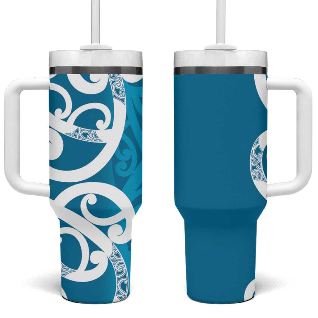 Azure Blue Maori Tumbler With Handle Koru Kowhaiwhai - Polynesian Pride