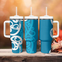 Azure Blue Maori Tumbler With Handle Koru Kowhaiwhai - Polynesian Pride