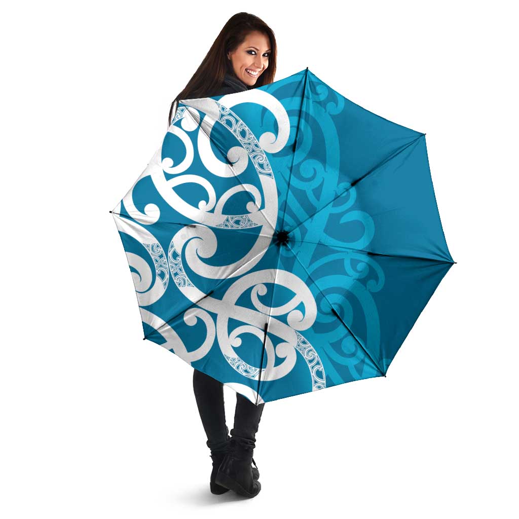 Azure Blue Maori Umbrella Koru Kowhaiwhai - Polynesian Pride
