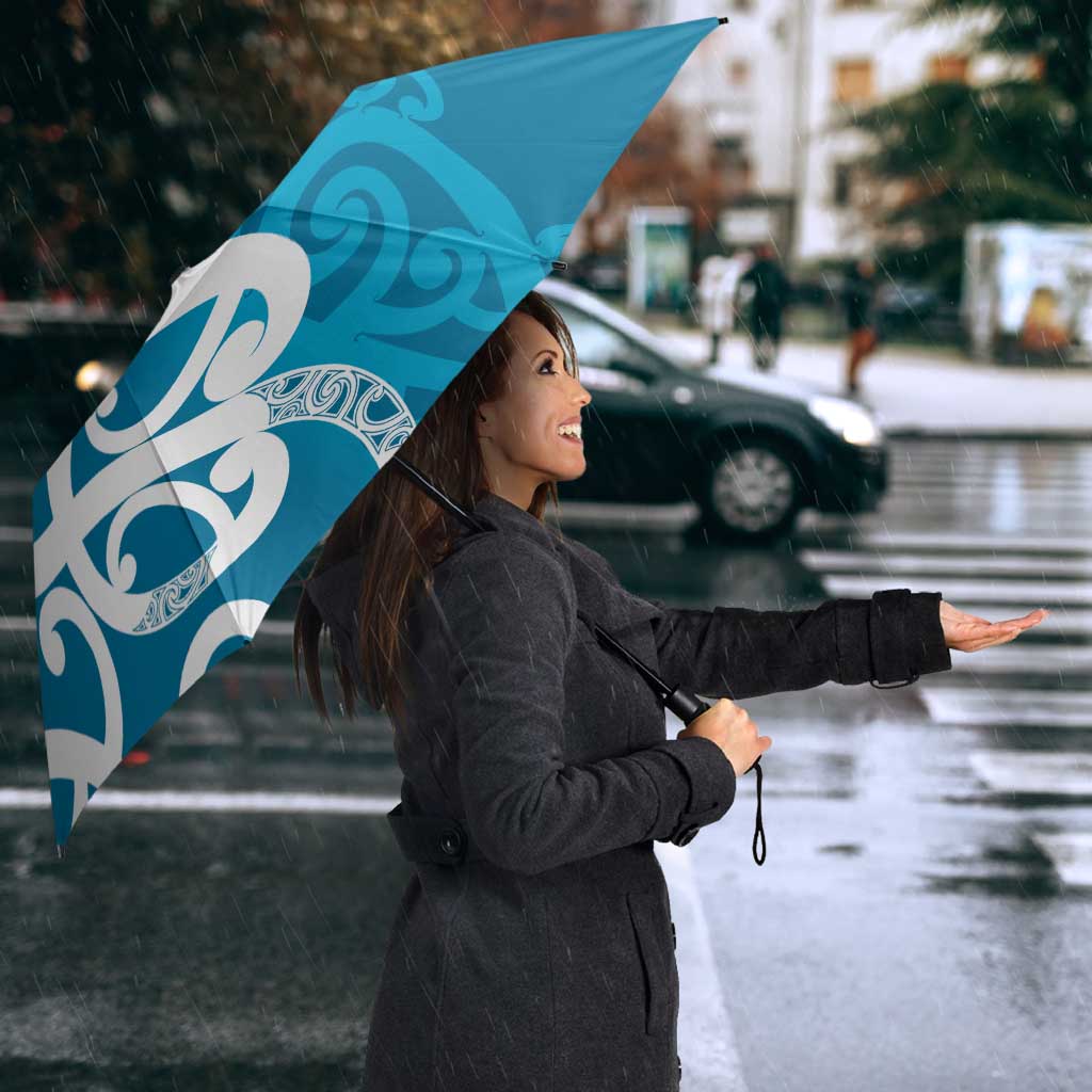 Azure Blue Maori Umbrella Koru Kowhaiwhai - Polynesian Pride