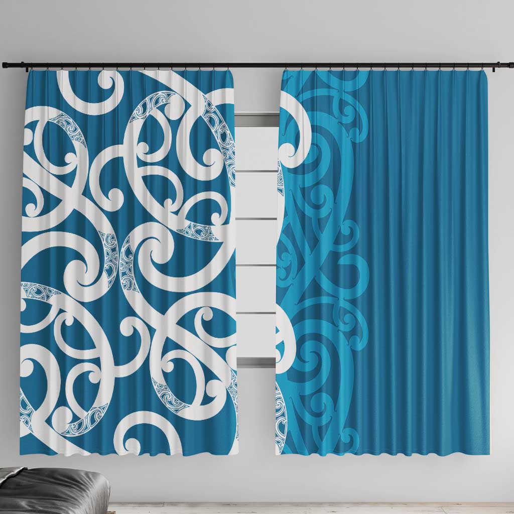 Azure Blue Maori Window Curtain Koru Kowhaiwhai - Polynesian Pride