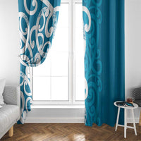 Azure Blue Maori Window Curtain Koru Kowhaiwhai - Polynesian Pride