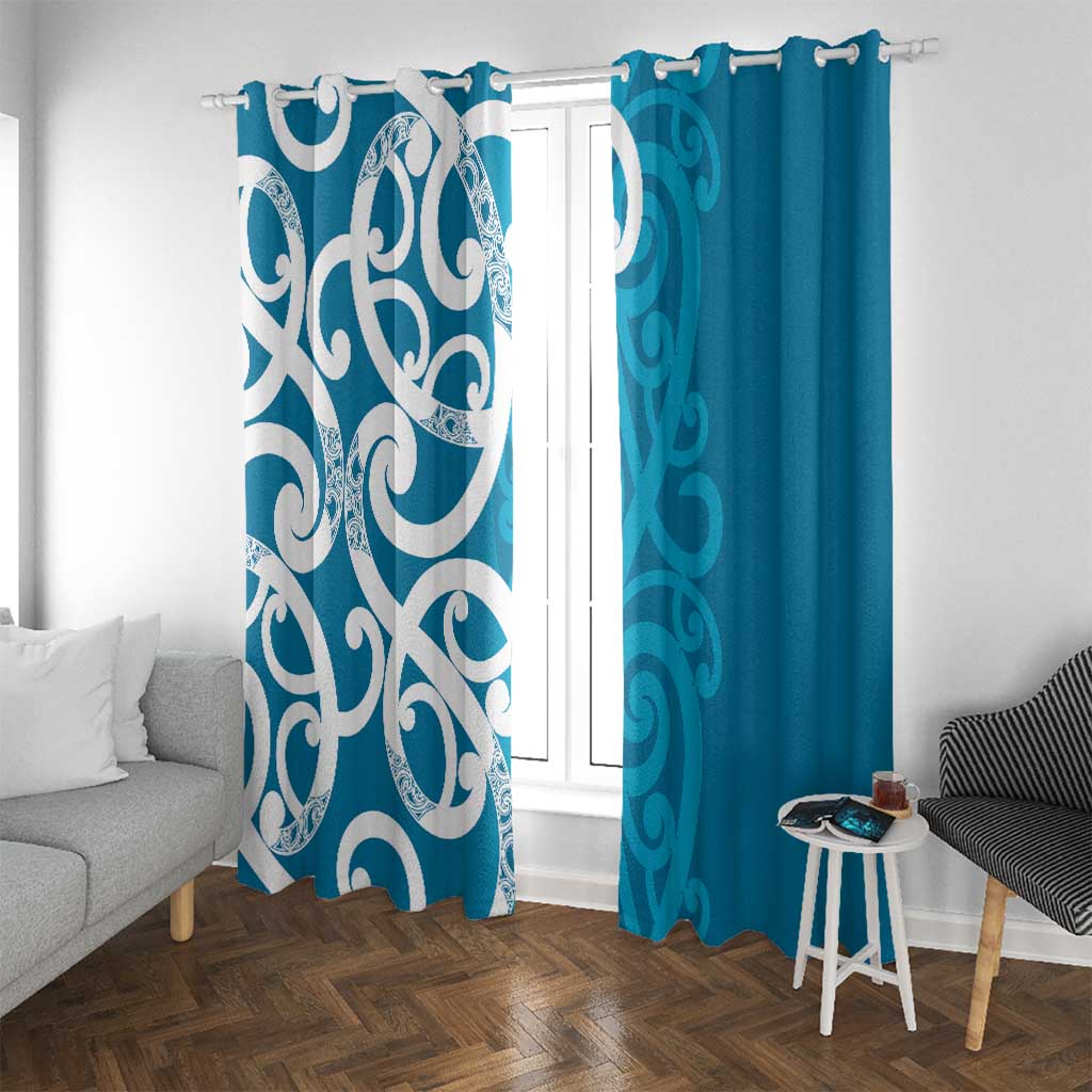 Azure Blue Maori Window Curtain Koru Kowhaiwhai - Polynesian Pride