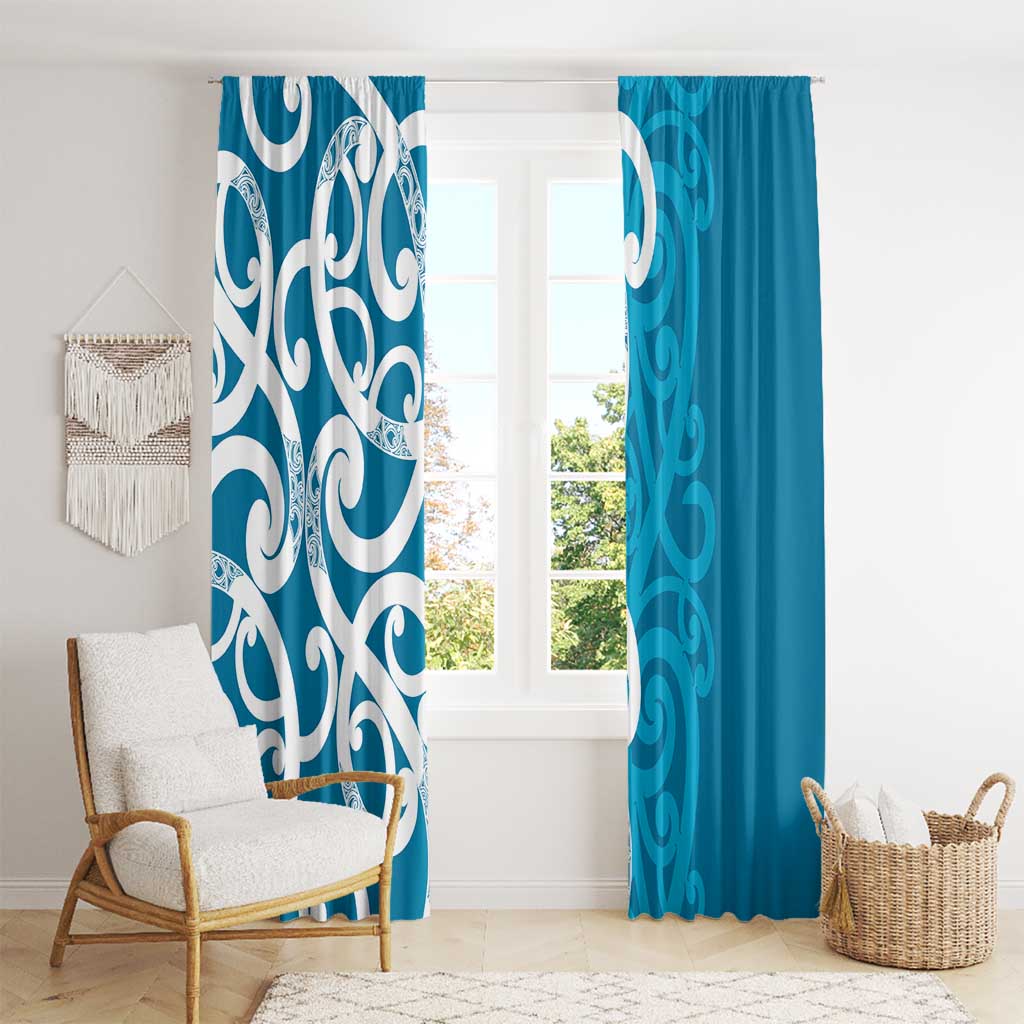 Azure Blue Maori Window Curtain Koru Kowhaiwhai - Polynesian Pride