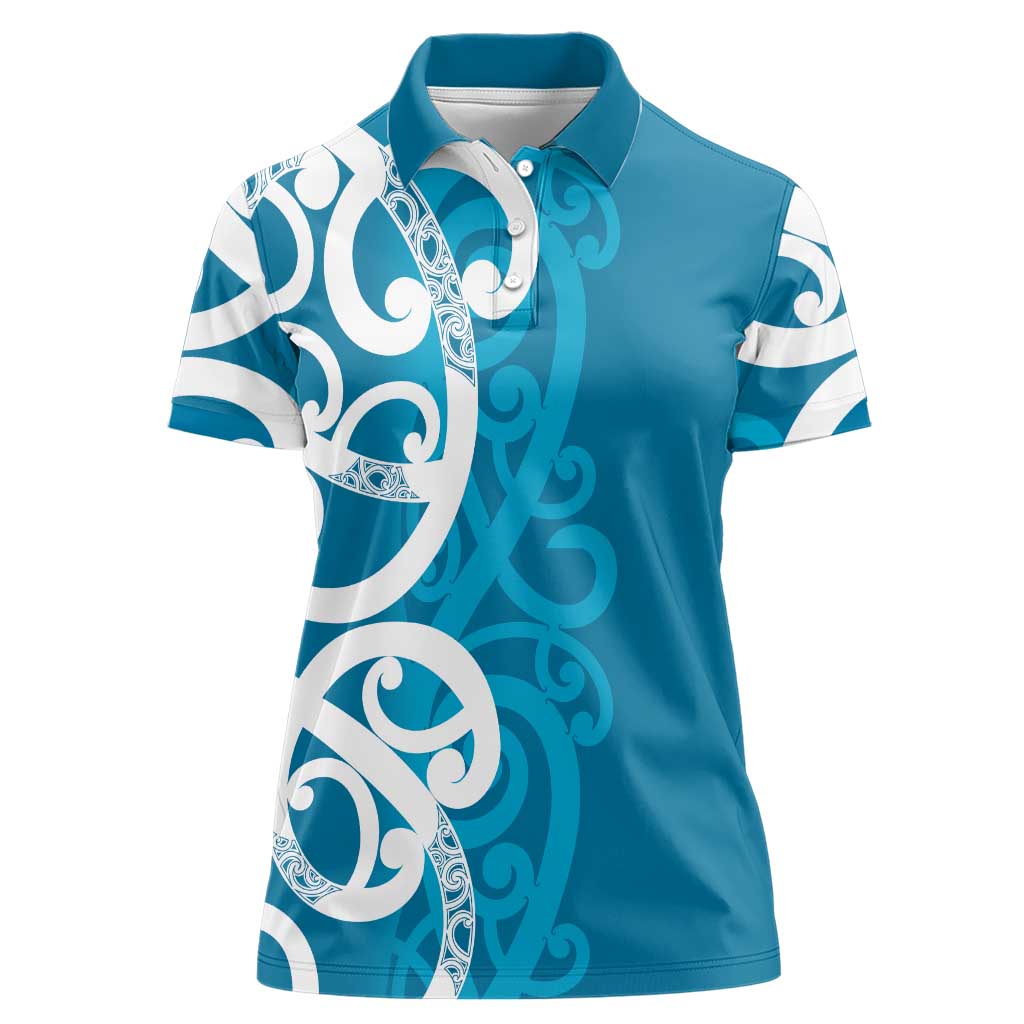 Azure Blue Maori Women Polo Shirt Koru Kowhaiwhai LT7 Female Blue - Polynesian Pride